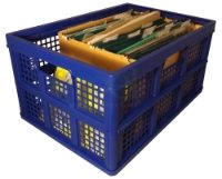 blue collapsible crate full