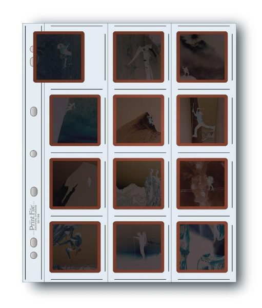 Holds twelve 6x6cm frames of 120 mounted or unmounted transparencies or negatives